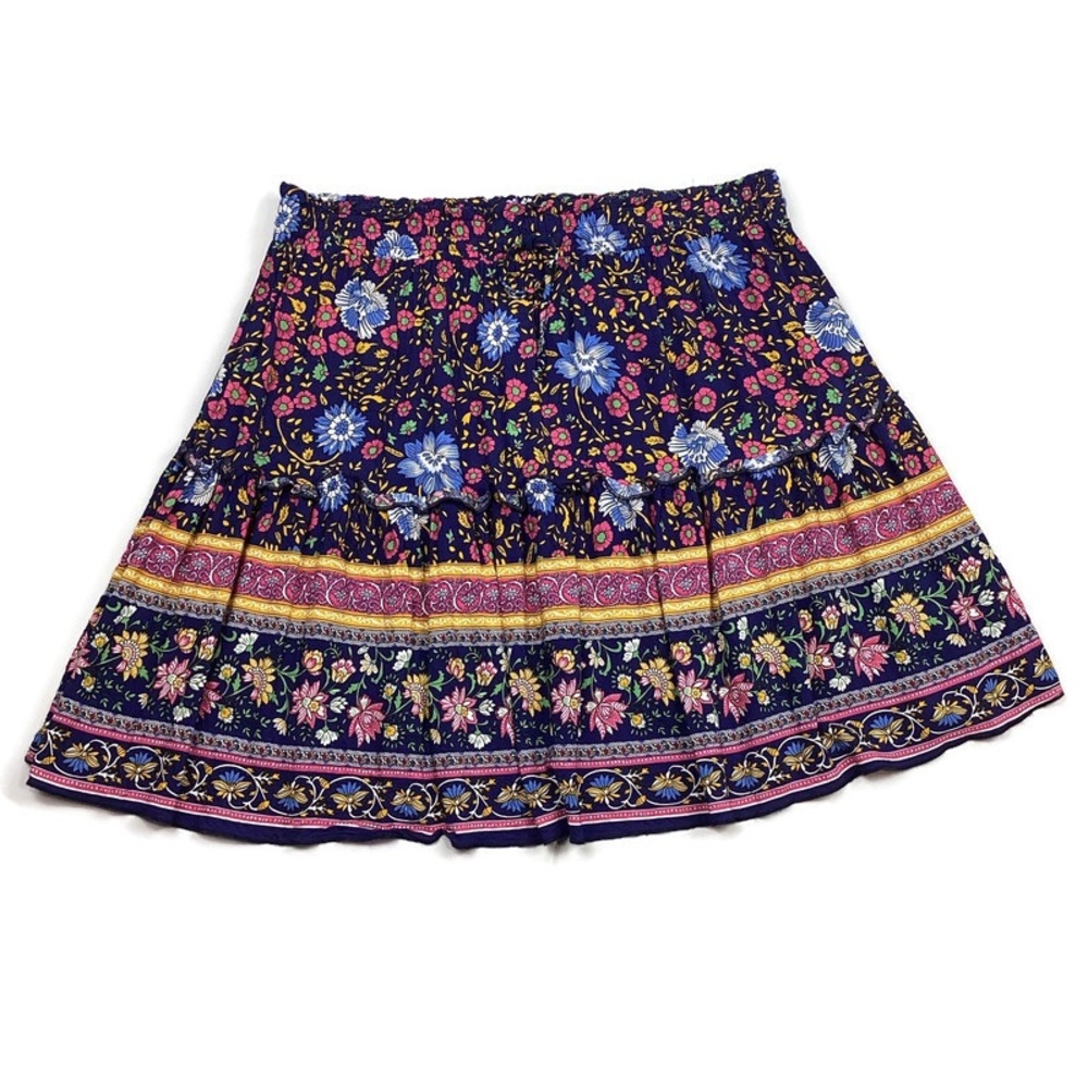 Alelly Floral Peasant Boho Tiered Mini Skirt XL